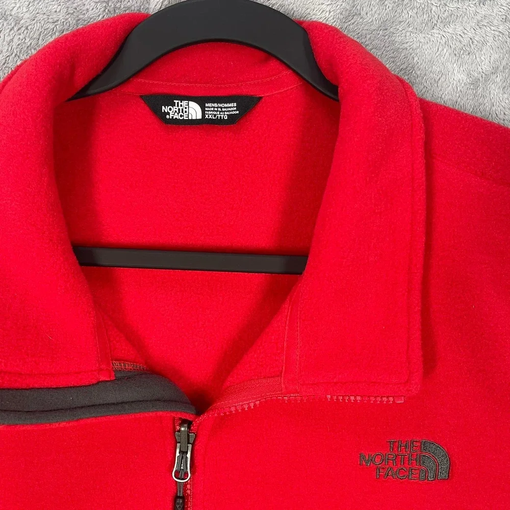 The North Face Fleece Jacket Mens XXL Red Full Zip Grey Panels KH136